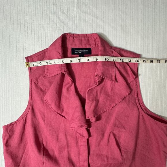 JONES NEW YORK Linen Ruffle Top L Pink Sleeveless 100% Linen Boho Romantic - Picture 6 of 8